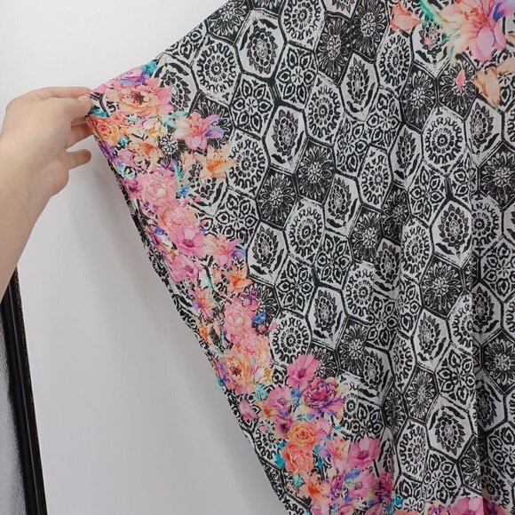 Tolani Collection Printed Woven Caftan Tunic Top Women's LP Floral Boho Hippie - Picture 4 of 10